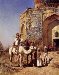 Old Blue Tiled Mosque Outside Of Delhi India