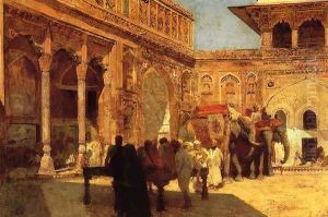 Elephants And Figures In A Courtyard Fort Agra