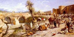 The Arrival Of A Caravan Outside Marakesh The Mountains Of Atlas In The Distance