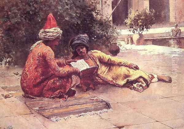 Two Arabs Reading In A Courtyard - view 1