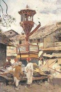 Birdhouse and Market-Ahmedabad, India by Edwin Lord Weeks