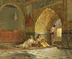 Interior of La Torre des Infantas, illustrating the legend of the three Moorish princesses, in Washington Irving's 'The Alhambra' by Edwin Lord Weeks