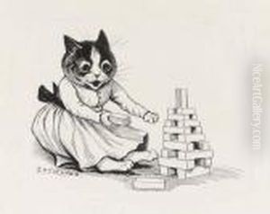 'a Lesson In Natural History': A Cat Peering At A Frog by Louis Wain
