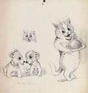 A Cat Carrying A Christmas Pudding by Louis Wain