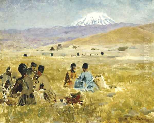Persians lunching on the Grass, Mt. Ararat in the Distance - view 1