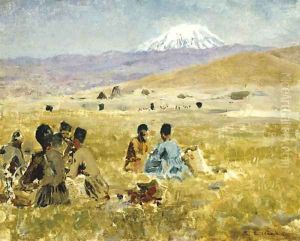 Persians lunching on the Grass, Mt. Ararat in the Distance Persians lunching on the Grass, Mt. Ararat in the Distance