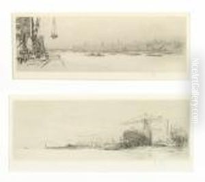 (a View Of The Thames) From The
Arteries Of Great Britain; (a View Of Docks At Liverpool) From The
Arteries Of Great Britain by William Walcot
