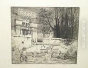 T R.b.a., R.e. "in The Days Of 
Ancient Rome, At The House Of A Patrician", Figures On A Roman Terrace 
With Statues And Trees Nearby Signed Artist's Proof, Black And White 
Drypoint Etching, 41cm By 45cm *provenance: With Doig, Wilson &amp; 
Wheatley
