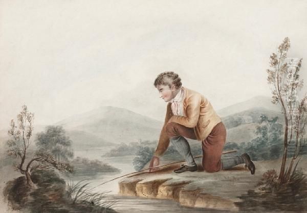 Young Man With A Fishing Rod By A Stream - view 1