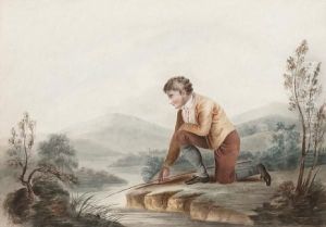 Young Man With A Fishing Rod By A Stream by Richard Westall