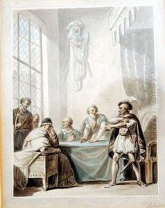 Renaissance Figures In Debate Within A Chamber by Richard Westall