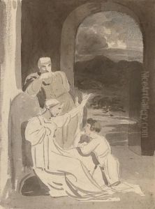 An Album Of Drawings And
Watercolours, Including A Study For 'the Boyhood Of King Alfred'
(illustrated), And Various Figural And Animal Studies by Richard Westall