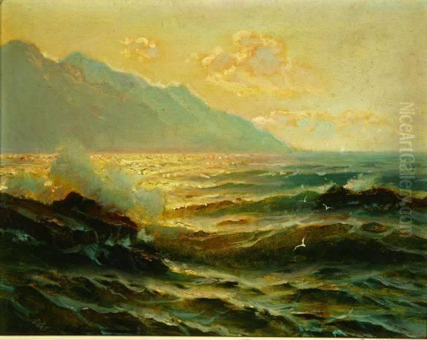 Waves Crashing Into The Mountains - view 1