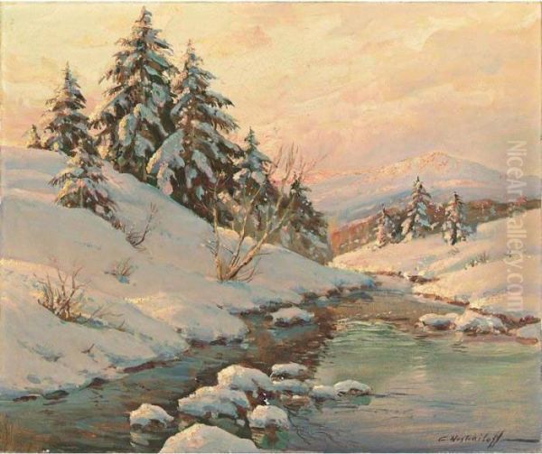 Winter Landscape With Golden Sunlight - view 1