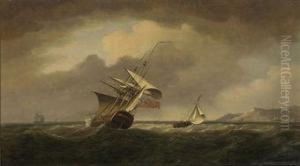 A Man-o'war Heeling In The Breeze In The Channel