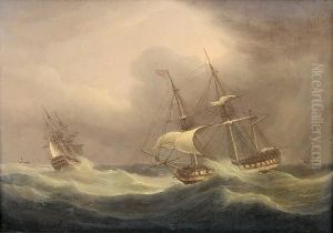 British Warships Battling The Elements by Thomas Whitcombe