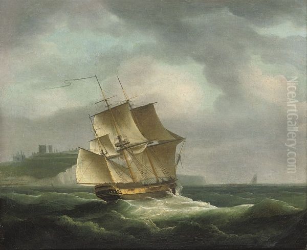 A Three-masted Merchantman Beating Her Way Up The Channel Past Dover Castle - view 1