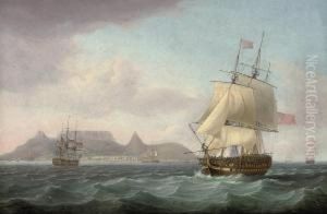 View Of Cape Town, Table Bay, 
Cape Of Good Hope, With A Seventy-four Gun Ship Lying-to For Convoy