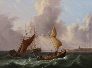 An U.s. Three-masted Vessel, A Smalschip And A Pilot Boat Off The Dutch Coast