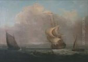 Seascape With Figures In A Rowing Boat by Thomas Whitcombe