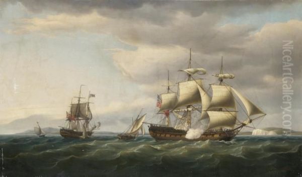 The East Indiaman Rodney In Two 
Positions Off The English Coast,firing A Salute To Mark Her Safe Return 
From Bengal In August,1788 - view 1