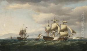 The East Indiaman Rodney In Two 
Positions Off The English Coast,firing A Salute To Mark Her Safe Return 
From Bengal In August,1788