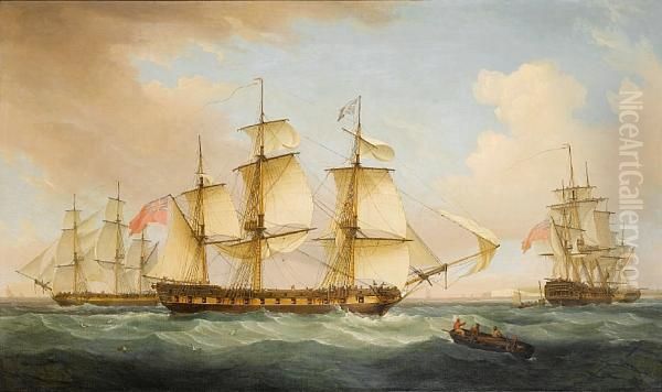 A Frigate In Two Positions Calling For A Pilotin The Downs - view 1