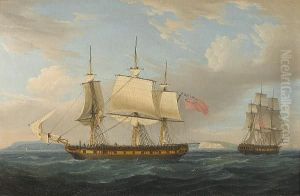 A Merchantman In Two Positions
In The Downs, One Showing Her Heaving-to, The Other Depicting Her In
Full Sail Heading For The North Foreland by Thomas Whitcombe