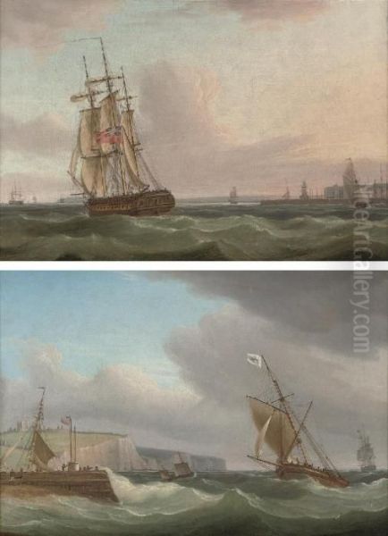A Royal Navy Frigate Running
Down The Channel With Ramsgate Off To Starboard; And The Postal Packet
Off Dover (both Illustrated) - view 1