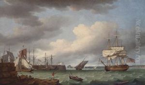 A View Of St. Helier, Jersey, With Elizabeth Castle Beyond by Thomas Whitcombe