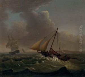 Fishing Off The Coast With Other Shipping In The Distance by Thomas Whitcombe