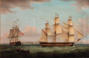 A Three-masted Merchantman In Two Positions Off The Port Ofdover