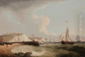 A Mail-cutter, Men-o'-war And Other Vessels Below Dovercastle by Thomas Whitcombe