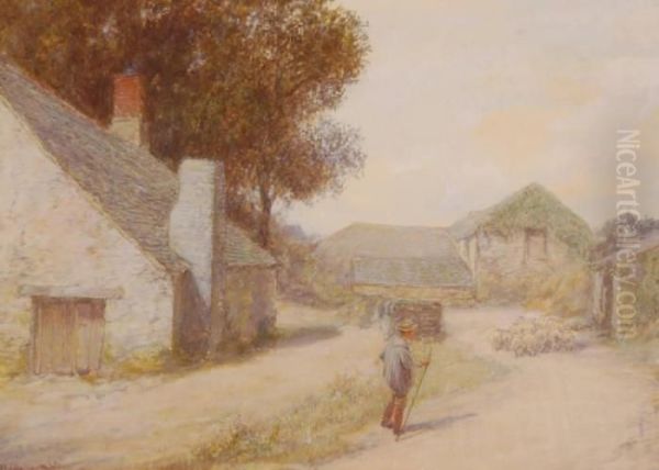 Shepherd And Sheep In The Farmyard - view 1