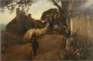 Figures On A Village Lane At Dusk