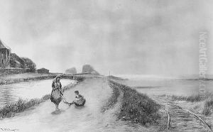 Young Girls By Bude Canal, Cornwall