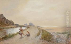 Young Girls By Bude Canal, Near Cornwall Young Girls By Bude Canal, Near Cornwall