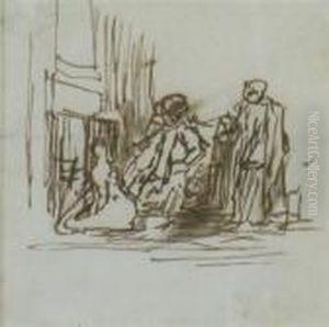 Three Figures By The Fireplace by Sir David Wilkie