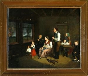An Interior From The
Frisian-german Island Fohr With A Praying Family Watching A Fire Through
The Window by Sir David Wilkie