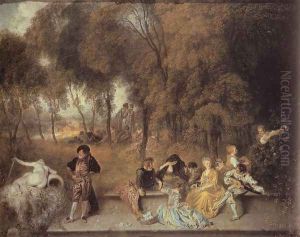 Reunion en plein air (Meeting in the open air) by Jean-Antoine Watteau