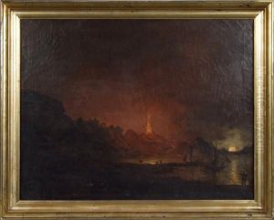 A View Of Mount Vesuvius From Posillipo by Josepf Wright Of Derby