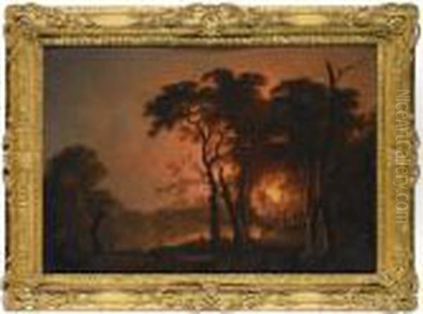 A Fire Seen Through Trees - view 1
