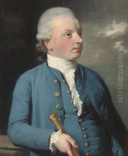 Portrait Of A Gentleman,
Half-length, In A Blue Coat And Waistcoat, A Cane In His Right Hand - view 1
