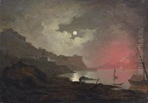 A View Of Vesuvius From Posillipo, Naples by Josepf Wright Of Derby