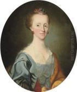 Portrait Of A Lady, C.1760, 
Bust-length, In A Blue Dress And Lace Fichou, With A Yellow Wrap And A 
Floral Hair-piece