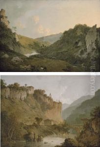 View In Dovedale, Derbyshire;
And View Of The Convent Of San Cosimato And Part Of The Claudian
Aquaduct Near Vicovaro In The Roman Campagna by Josepf Wright Of Derby