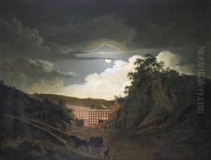 Arkwright's Cotton Mills By Night by Josepf Wright Of Derby