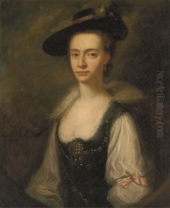 Portrait Of Anne Townley, Half-length, In A White Dress And Hat,feigned Oval