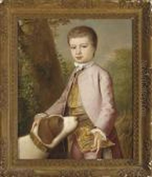 Portrait Of A Boy, 
Three-quarter-length, In A Pink Coat And Breeches, Resting His Hand On A
 Dog, Before A Wheat Field - view 1