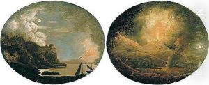 Vesuvius From Posillipo; And Vesuvius In Eruption by Josepf Wright Of Derby